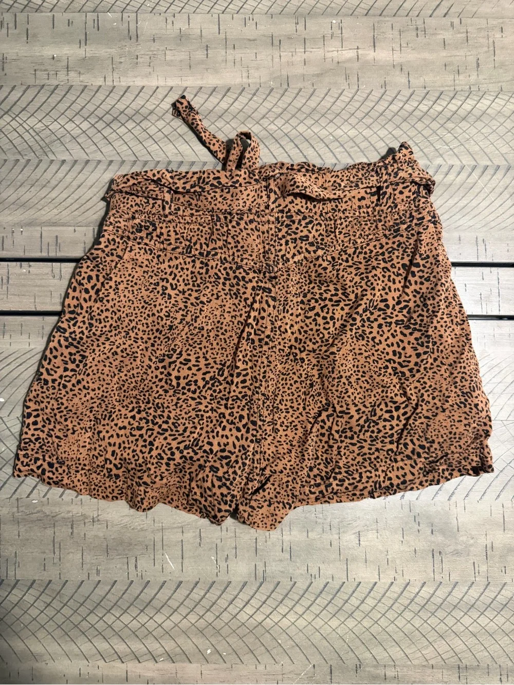 Thread & Supply Brown and Black Animal Print High-Waist Tie Shorts